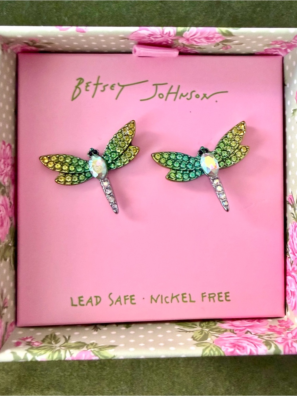 Betsey Johnson Garden Glam Crystal Dragonfly Stud Earrings-Fairycore Cottagecore